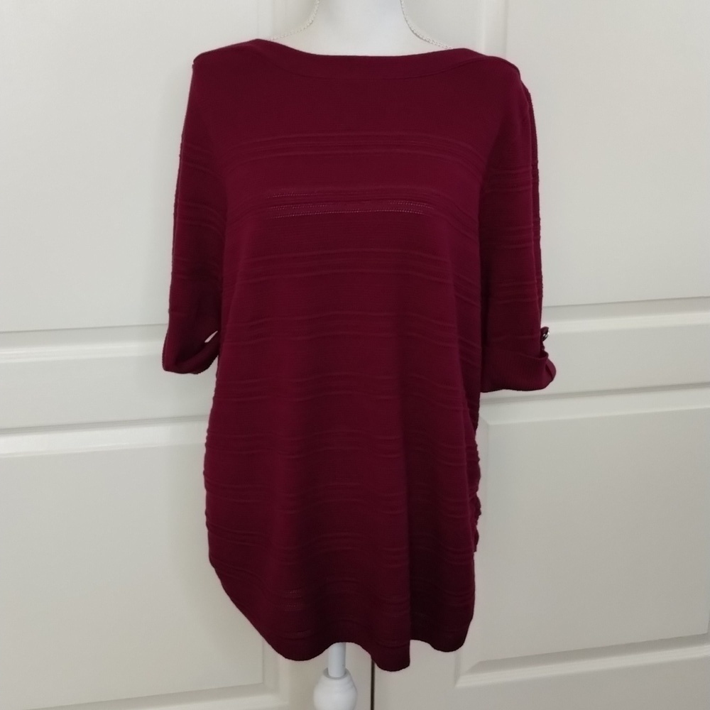 Apt 9 sweater 1X magenta purple boat neck light weight button cuff apt 9